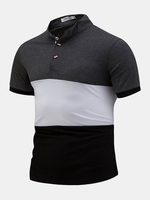 Mens Summer Hit Color Short Sleeve Chinese Collar Casual T-shirt