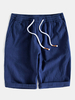 Mens Summer Linen Drawstring Brief Solid Color Knee Length Casual Shorts