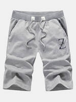 Mens Summer Loose Fit Elastic Waist Drawstring Letter Printing Casual Sports Shorts