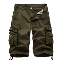 Mens Summer Multi-pocket Solid Color Cargo Pants Casual Cotton Beach Shorts