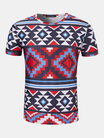 Mens Summer National Style Printing Short Sleeve O-neck Casual T-shirt