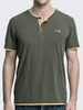 Mens Summer Outdoor T-shirt Crew Neck Buttons Soft Cotton Breathable Solid Color Tee Top