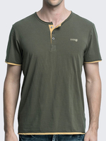 Mens Summer Outdoor T-shirt Crew Neck Buttons Soft Cotton Breathable Solid Color Tee Top