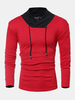Mens Summer Patchwork Casual Stand Collar Long Sleeve Slim Fit T-Shirt