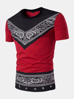 Mens Summer Printed National style Tee Top O-neck Short Sleeve Slim Fit Casual T-shirt