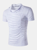 Mens Summer Solid Color Pile Heap Collar Short Sleeve Slim Fit Fold T-shirt