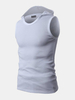 Mens Summer Solid Color Skinny Fit Casual Sport Vest Sleeveless Hooded Vest