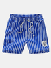Mens Summer Stripes Printing Beach Shorts Elastic Waist Drawstring Casual Loose Shorts