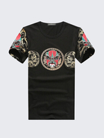 Mens Summer T-shirts Unique Peking Opera Printing Short sleeve Cotton Top Tees