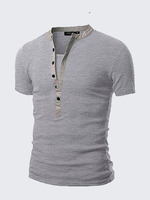 Mens Summer Top Tee Brief Style Solid Color Slim Fit Short Sleeved Henley T-shirts