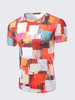 Mens Summer Unique Fashion Casual Colorful Diamonds Printing O-neck Short Sleeve T-shirt