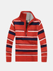 Mens Sweater Warm Thick Zipper Stand Collar Casual Stripe Pullover Knitwear