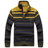 Mens Sweater Warm Thick Zipper Stand Collar Casual Stripes Pullover