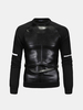 Mens Sweatshirt Fashion PU Leather Splicing Long Sleeve Round Neck Casual Pullover