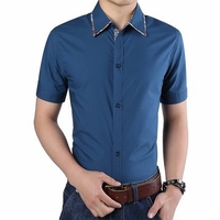 Mens Turn-down Collar Slim Fit Solid Color Formal Short Sleeves Casual Camisa Male Shirt