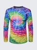 Mens Unique Gradient Color Spiral Pattern Printing O-Neck Long Sleeve T-Shirt
