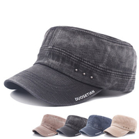 Mens Vintage Washed Cotton Flat Top Hats Outdoor Exercise Army Hat Baseball Caps Adjustable