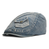 Mens Washed Cotton Pocket Design Beret Hat Casual Vinatge Stripe Sunscreen Cowboy Caps