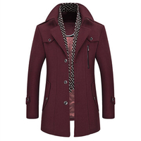 Mens Winter Casual Business Woolen Long Coat Warm Turndown Collar Slim Fit Outwear