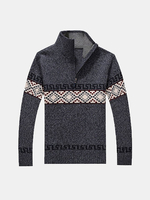 Mens Winter Classic Fleece Knitted Zipper Stand Collar Thick Warm Sweater
