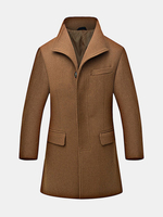 Mens Winter Extra Woolen Warm Coat Turndown Collar Slim Fit Long Outwear
