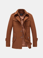 Mens Winter Gentlemanlike Coat Single-breasted Warm Turndown Collar Outwear
