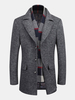 Mens Winter Gentlemanlike Woolen Long Coat Scarf Warm Turndown Collar Slim Fit Outwear