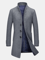Mens Winter Gentlemanlike Woolen Long Coat Warm Turndown Collar Slim Fit Outwear
