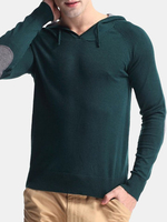 Mens Winter Hoodies Brief Style Knitted Thick Warm Solid Color Hooded Tops