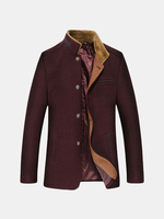 Mens Winter Stylish Woolen Warm Coat Jacket Single-breasted Stand Collar Outwear
