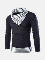 Mens Winter Sweater Stitching Stripe Collar Warm Knitted Casual Pullover