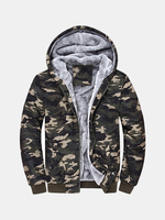 Mens Winter Thick Warm Extra Fleece Lined Army Green Camo Hoodies Casual Zipper Tops Sweatshirt