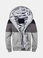 Mens Winter Thick Warm Woolen Lined Stitching Hoodies Casual Zipper Tops Sweatshirt