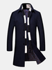 Mens Winter Trench Coat Woolen Warm Turndown Collar Slim Fit Long Coat