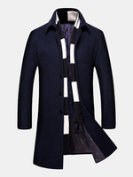 Mens Winter Trench Coat Woolen Warm Turndown Collar Slim Fit Long Coat