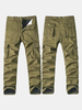Mens Winter Warm Cargo Pants Polar Fleece Lined Soild Color Multi-pocket Casual Trouser