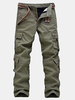 Mens Winter Warm Cargo Pants Villus Thick Lined Soild Color Multi-pocket Casual Trouser