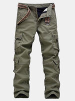 Mens Winter Warm Cargo Pants Villus Thick Lined Soild Color Multi-pocket Casual Trouser
