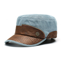 Mens Women Leisure Washed Denim Flat Hat Outdoor Military Training Baseball Caps
