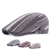 Mens Women Linen Striped Beret Hat Casual Travel Sunshade Forward Caps Gorras Planas Boina