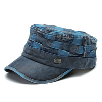Mens Women Vintage Washed Denim Flat Cap Outdoor Casual Military Army Lattice Baseball Hat