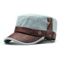 Mens Women Washed Denim Flat Top Military Army Caps Outdoor Visor Baseball Hat Adjustable