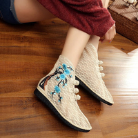 Mesh Breathable Embroidery Chinese Knot Flat Ankle Summer Boots
