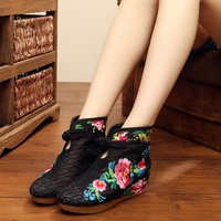 Mesh Embroidery Breathable Chinese Knot Hollow Out Wedge Heel Boots