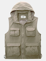Mesh Outdoor Casual Thin Fishing Photography Detachable Hood Vest for Men