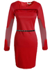 Mesh Patchwork Long Sleeve Bodycon Women Dress With Belt