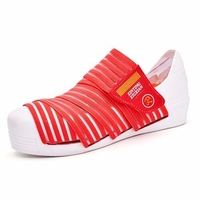Mesh Stripe Hook Loop Color Match Breathable Flat Shoes