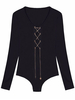 Metal Chain Lace Up Long Sleeve Sexy Women Short Jumpsuit