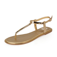 Metal Color T Strap Clip Toe Buckle Flat Sandals Gladiators