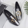 Metal Decoration Square Toe Pure Color Flat Casual Loafers